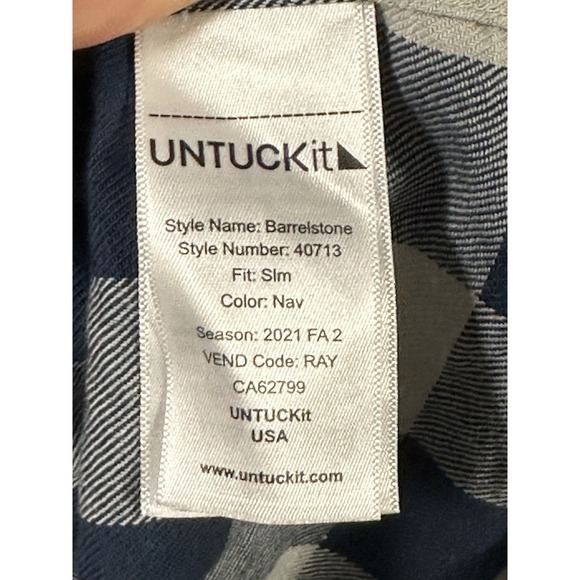 UNTUCKit, Men's Plaid‎ Long Sleeve Button Down, Navy, Size Large - Picture 7 of 10